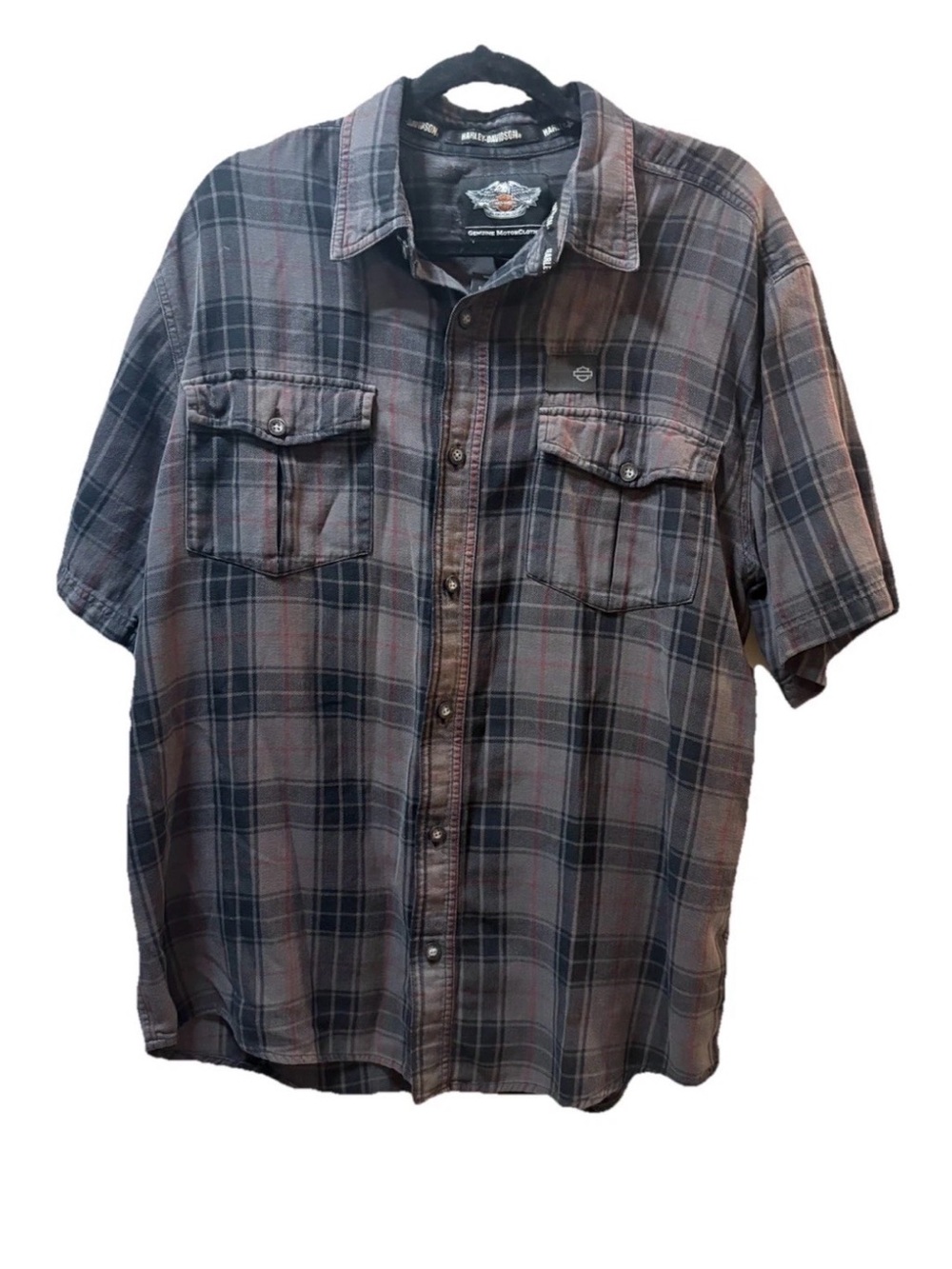 Harley-Davidson Men's Short Sleeve Plaid Button-Up Shirt - Gray/Black